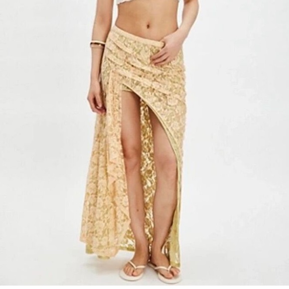 FP One Skirt Medium Solane Peach Dream Combo lace thigh slit asymmetrical NWT